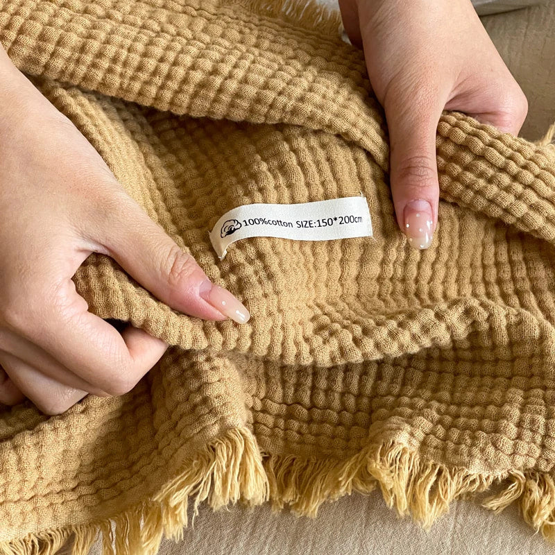 Crinkle Cotton Tassel Throw Blanket